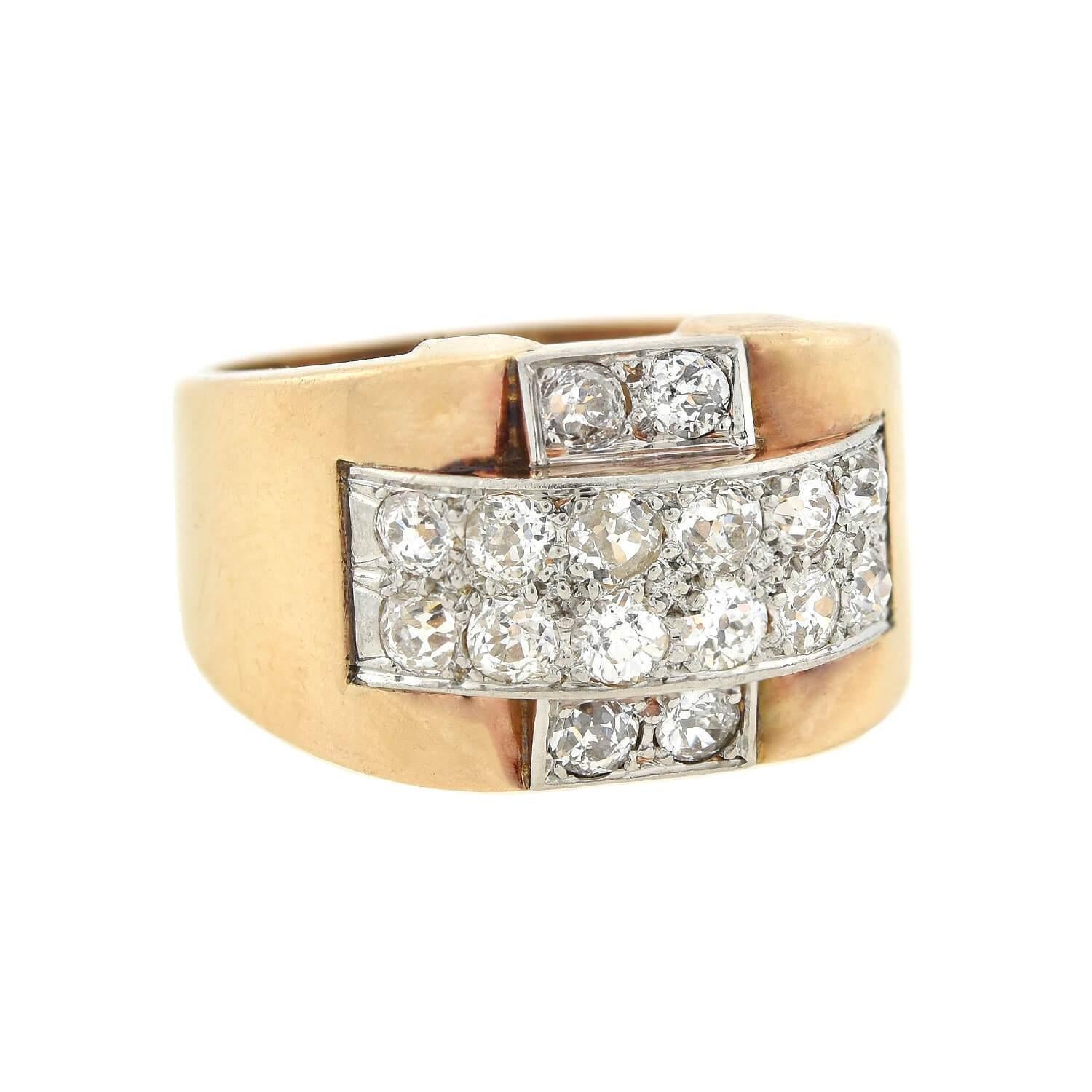 Art Deco 14kt/Platinum and Diamond Statement Ring