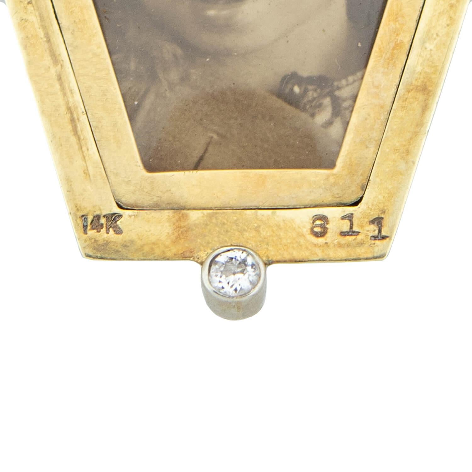 Art Deco 14kt  / Platinum, Diamond + Enamel Locket Pendant For Sale 1