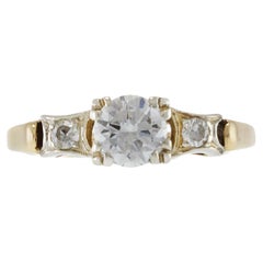 Art Deco 14KT Two-Tone Gold Old European Cut Three Stone Diamond Ring