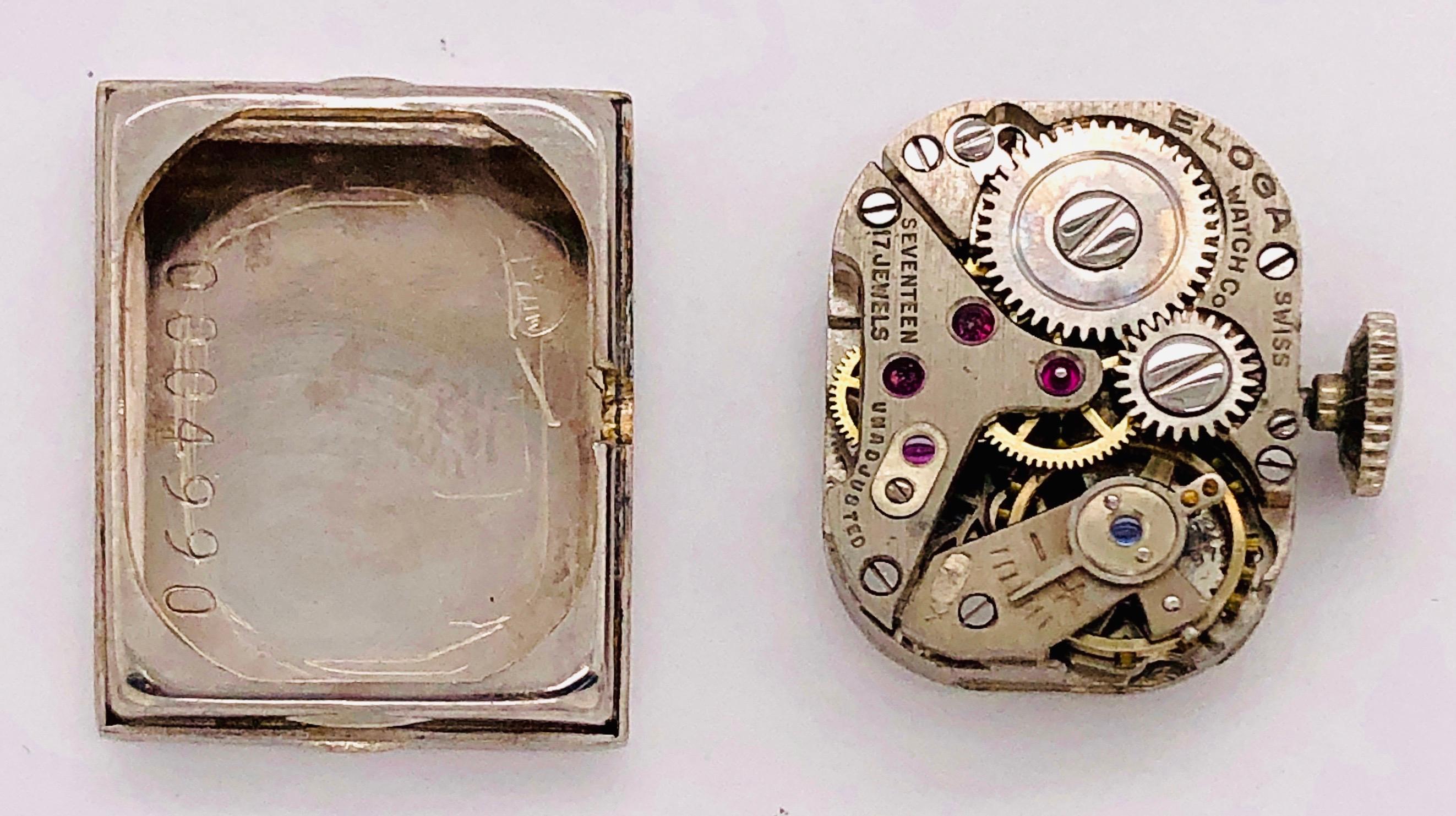 Art Deco Style 14 Karat White Gold Eloga Ladies Wristwatch with 17 Jewels For Sale 1