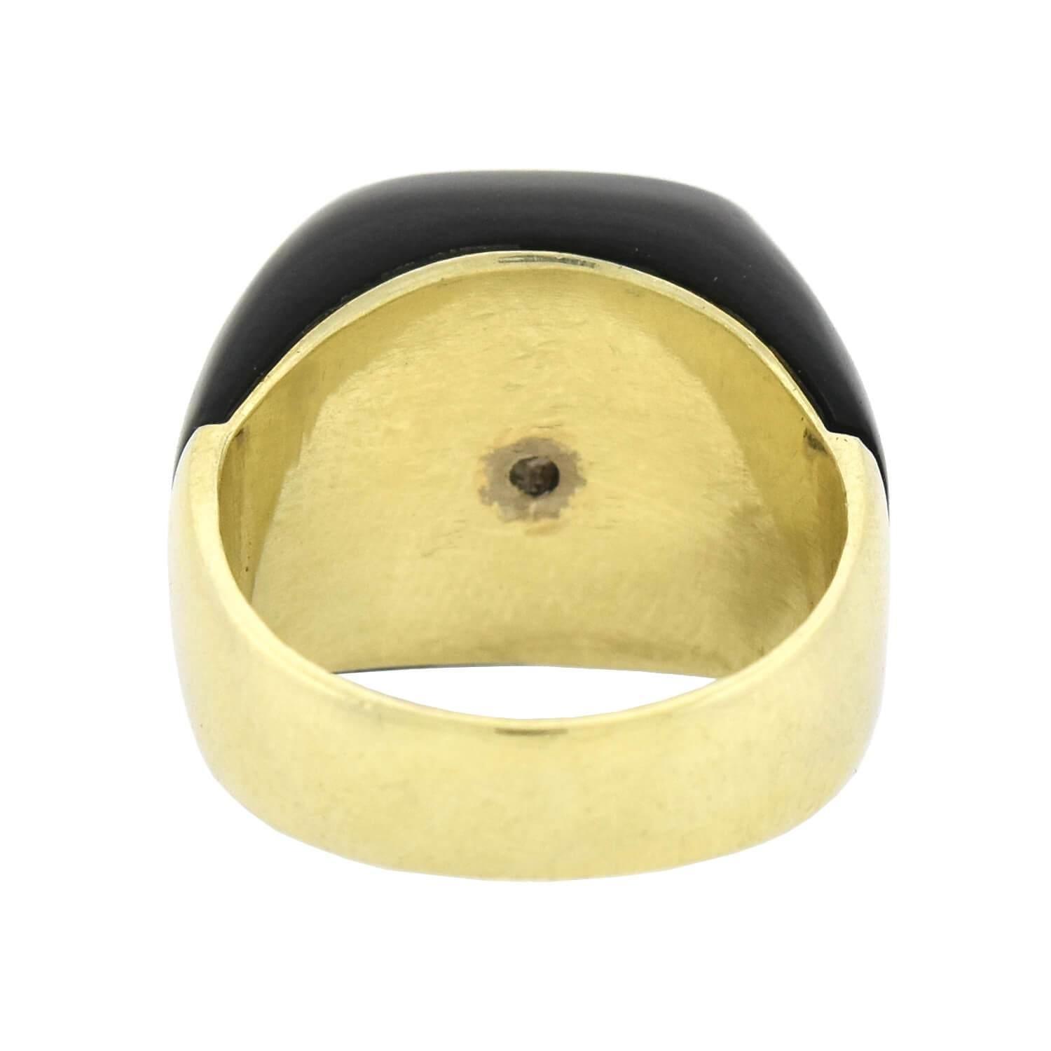 Women's or Men's Art Deco 14 Karat Yellow Gold Onyx and 0.40 Carat Diamond Ring