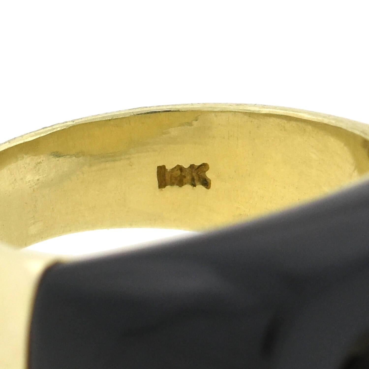 Art Deco 14 Karat Yellow Gold Onyx and 0.40 Carat Diamond Ring 1