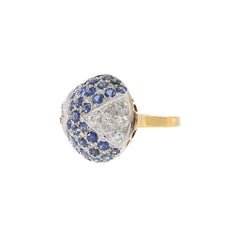 Art Deco 14KT Yellow Gold & Platinum Sapphire and Diamond Dome Ring