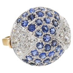 Art Deco 14KT Yellow Gold & Platinum Sapphire and Diamond Dome Ring