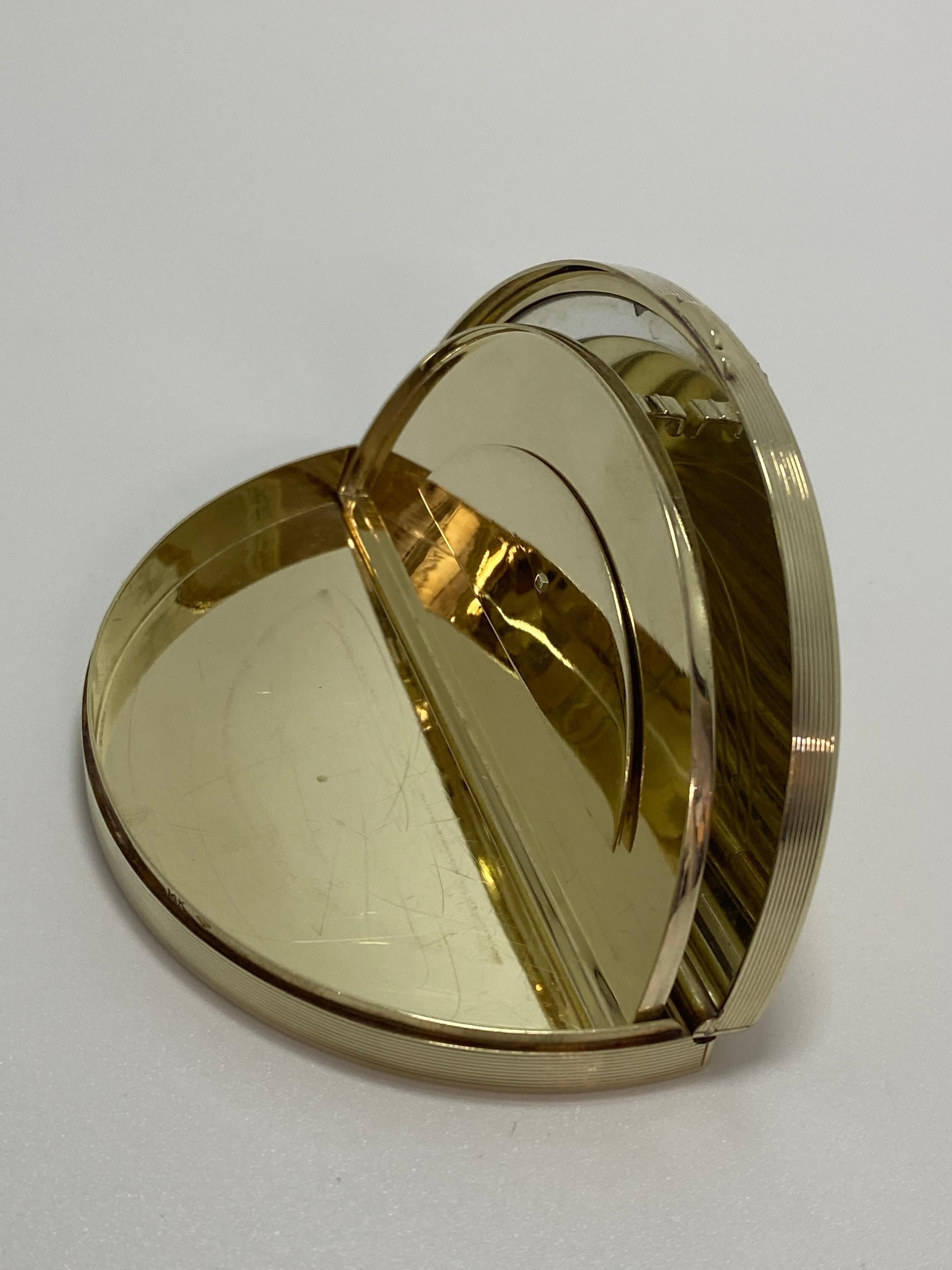 Art Deco 14 Karat Gold Sapphire and Diamond Half Moon French Powder Compact  For Sale 1