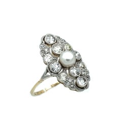 Art Deco 1.5 Carat Diamond Pearl Gold and Platinum Ring, circa 1915