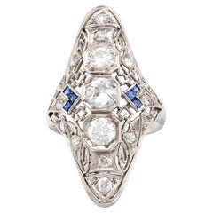 Art Deco 1.5 carat total weight diamond sapphire platinum Navette ring