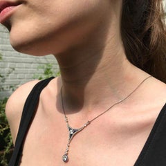 Art Deco 1.50 Carat Diamond and Sapphire 18 Karat Yellow Gold Pendant Necklace