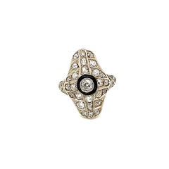 Art Deco 1.50 Carat Diamond Onyx Plaque Platinum Ring