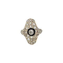 Art Deco 1.50 Carat Diamond Onyx Plaque Platinum Ring