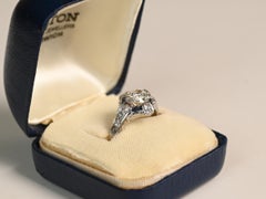 Art Deco 1.50 Carat Engagement Ring. GIA Old Euro Cut Diamond Sapphire Platinum
