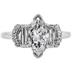Art Deco 1.50 Carat GIA Old Marquise Cut Diamond Platinum Engagement Ring