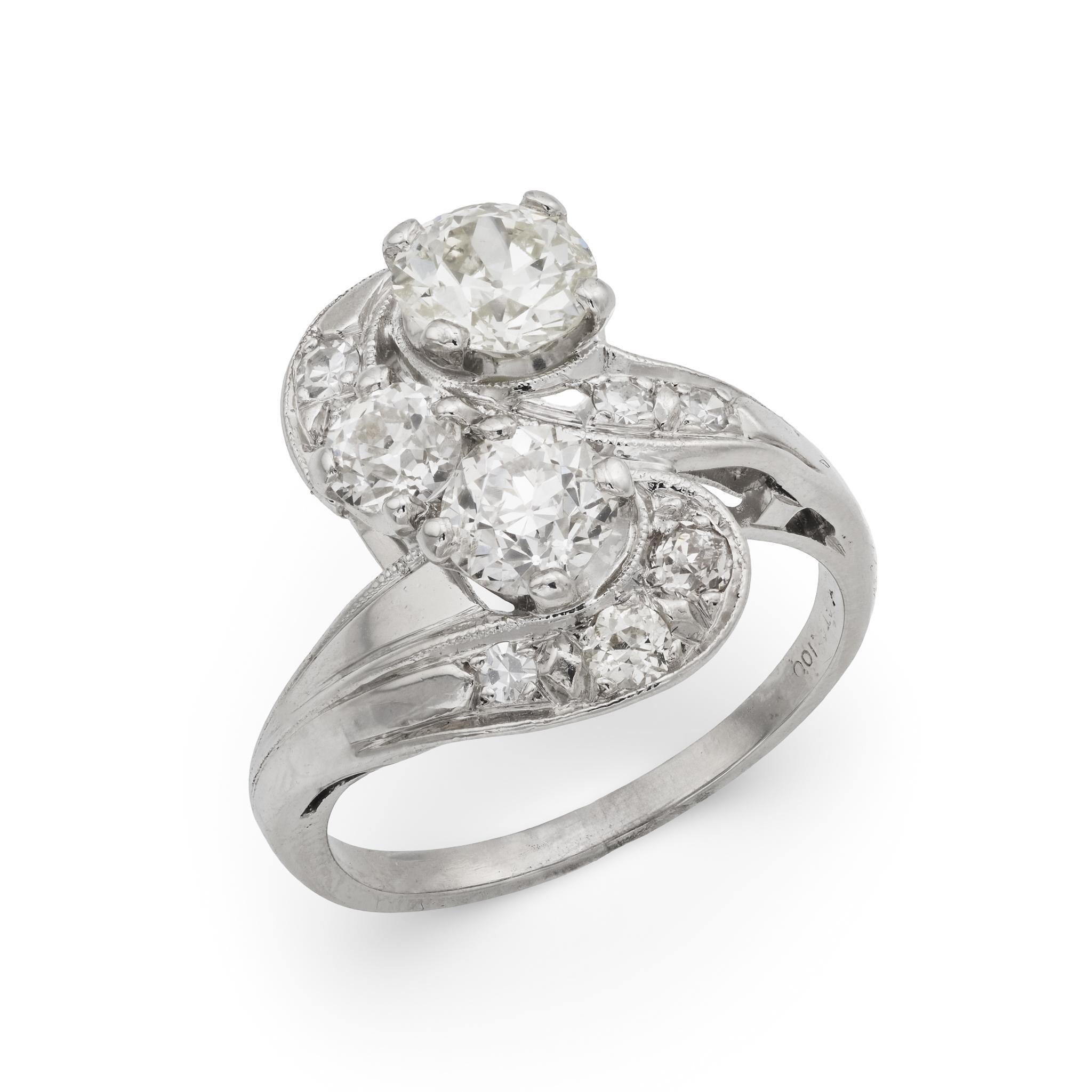 Bague art déco en platine avec diamant de taille européenne de 1,50 carat en vente 2