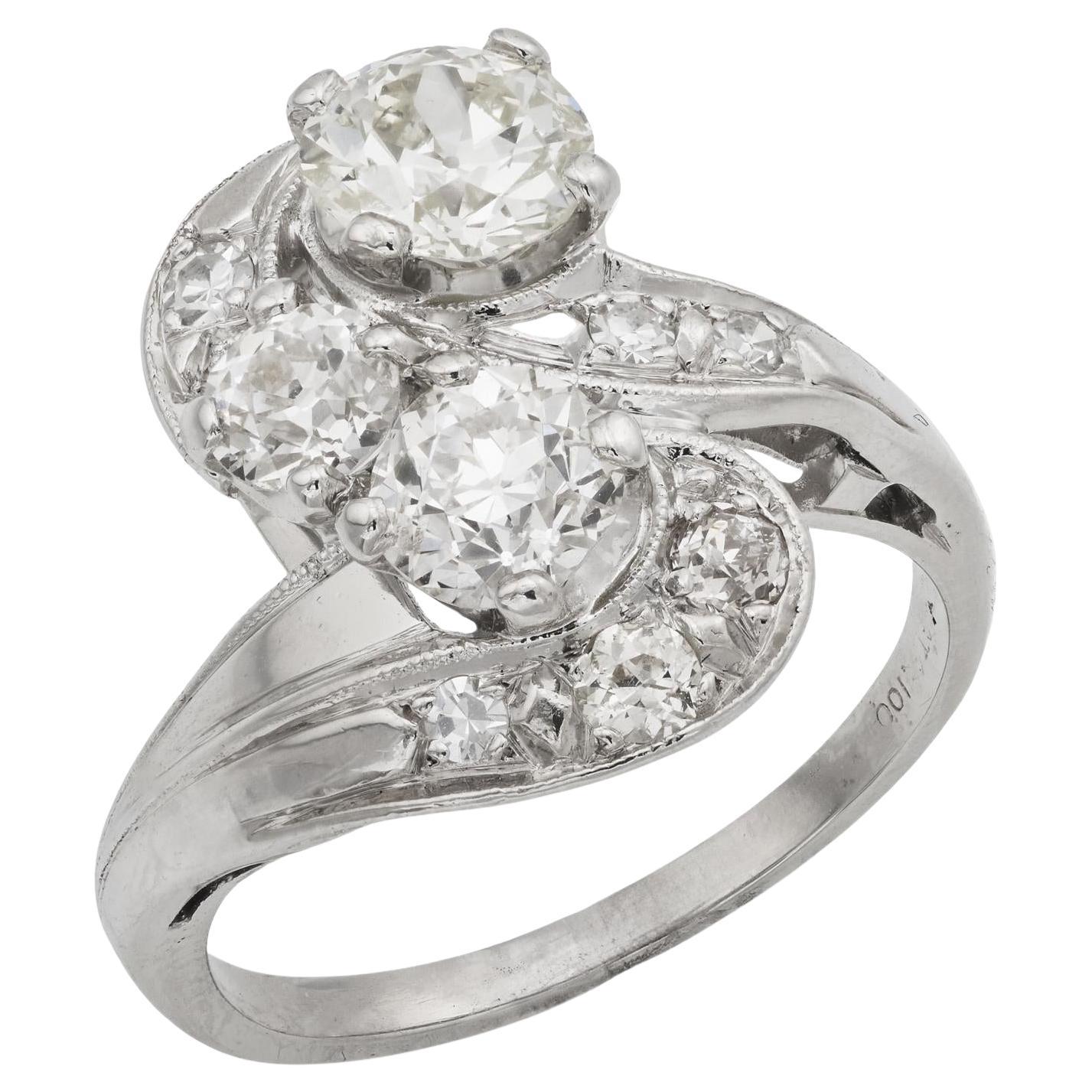 Bague art déco en platine avec diamant de taille européenne de 1,50 carat