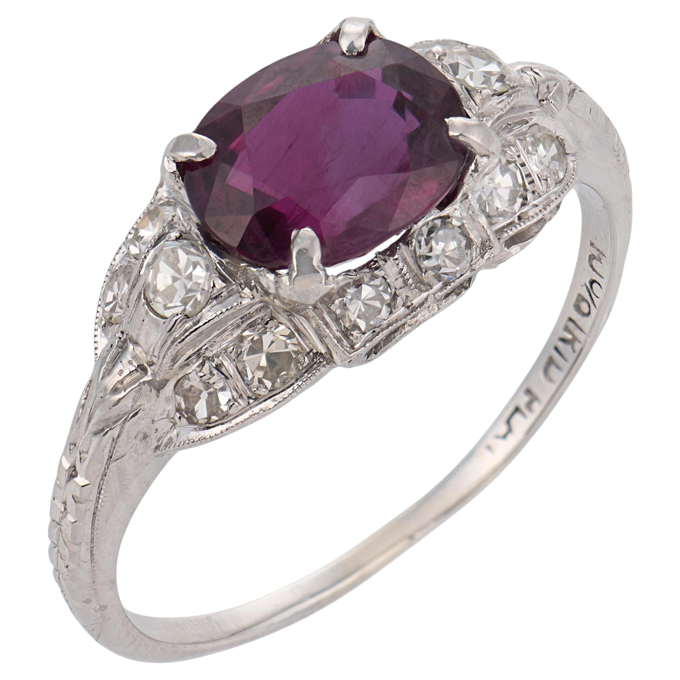 Art Deco 1.50 carat ruby diamond platinum engagement ring