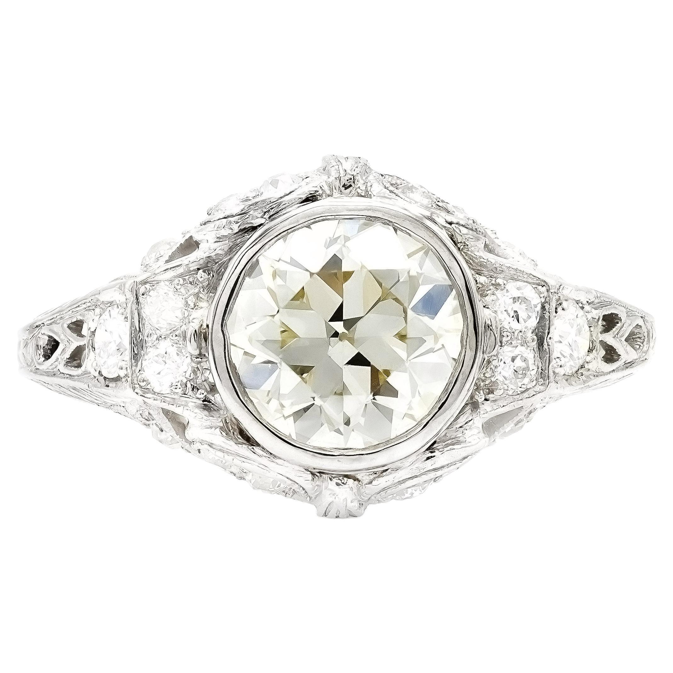 Art Deco 1.50 Ct. Bezel-Set Diamond Engagement Ring K-L VS2 in Platinum