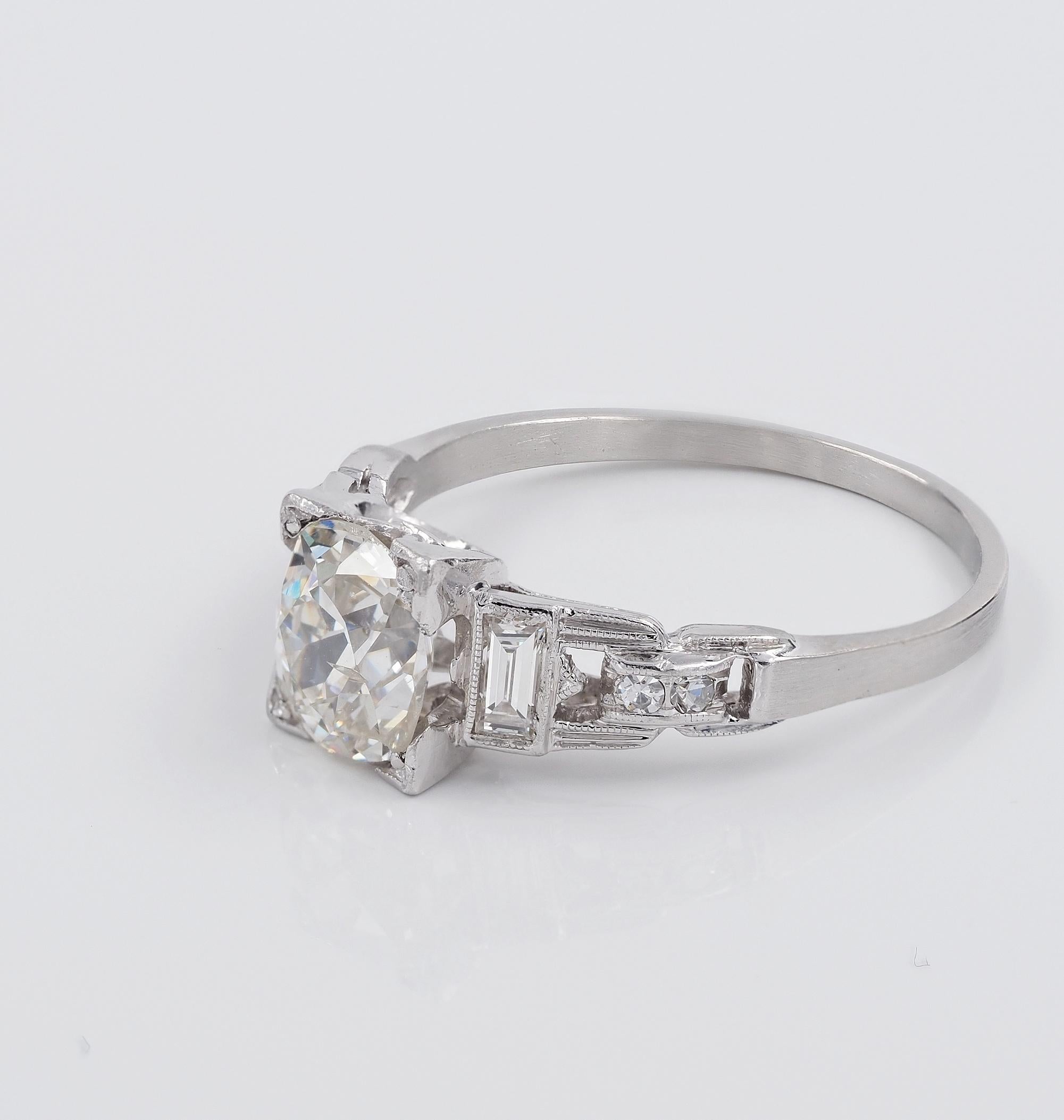 Old Mine Cut Art Deco 1.50 Ct Diamond Solitaire Plus Platinum Ring