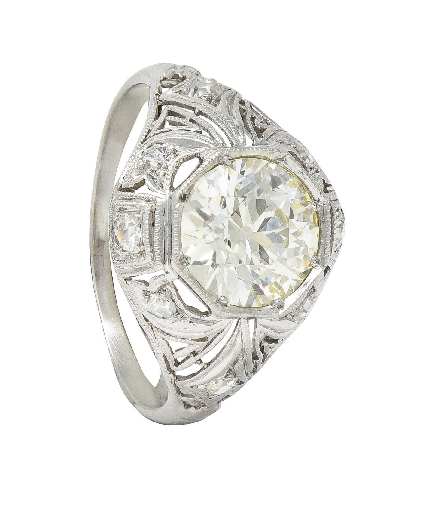 Art Deco 1.50 CTW Diamond Platinum Greek Key Ivy Vintage Engagement Ring 7