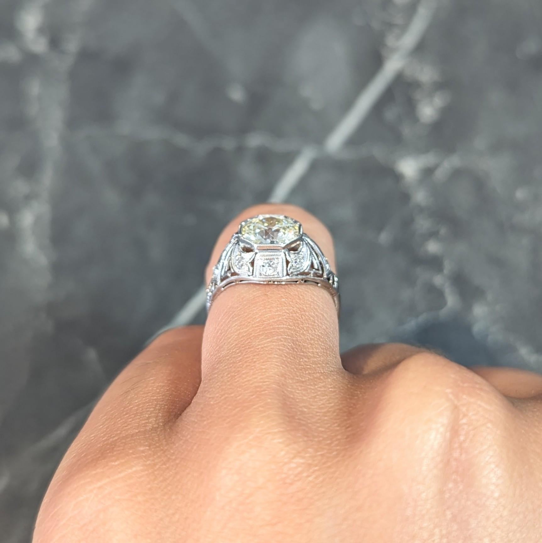 Art Deco 1.50 CTW Diamond Platinum Greek Key Ivy Vintage Engagement Ring 8