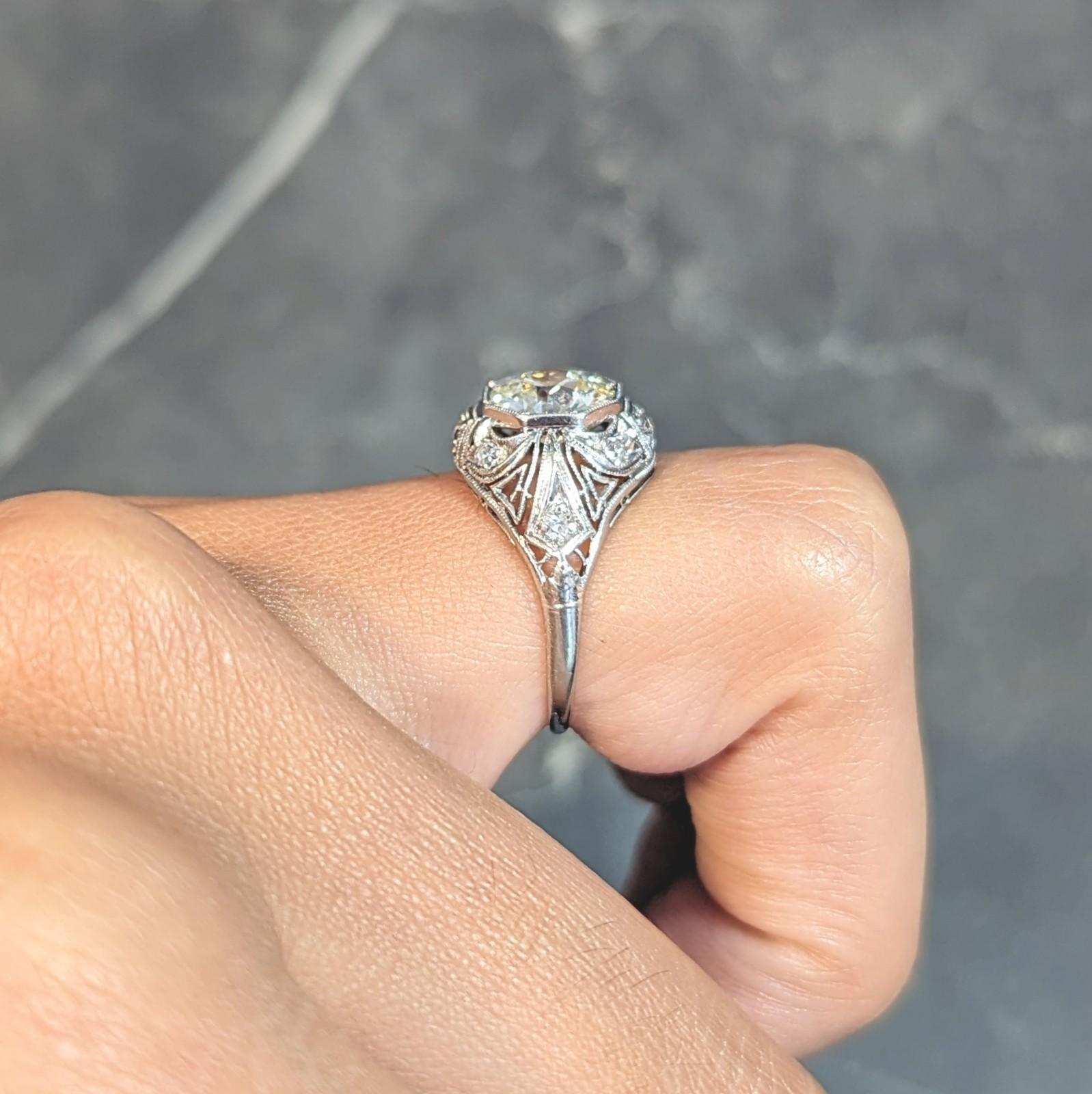 Art Deco 1.50 CTW Diamond Platinum Greek Key Ivy Vintage Engagement Ring 9