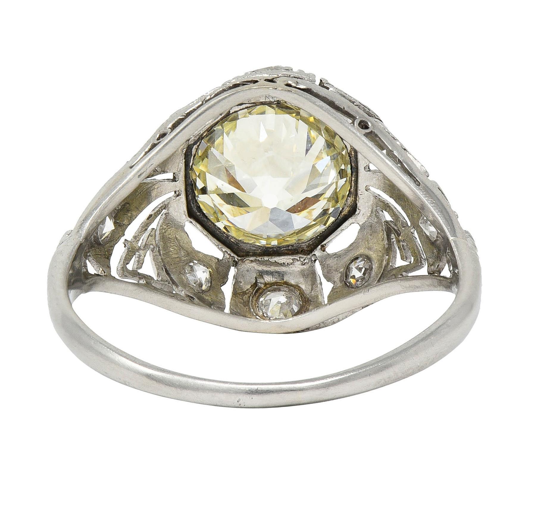 Art Deco 1.50 CTW Diamond Platinum Greek Key Ivy Vintage Engagement Ring 1