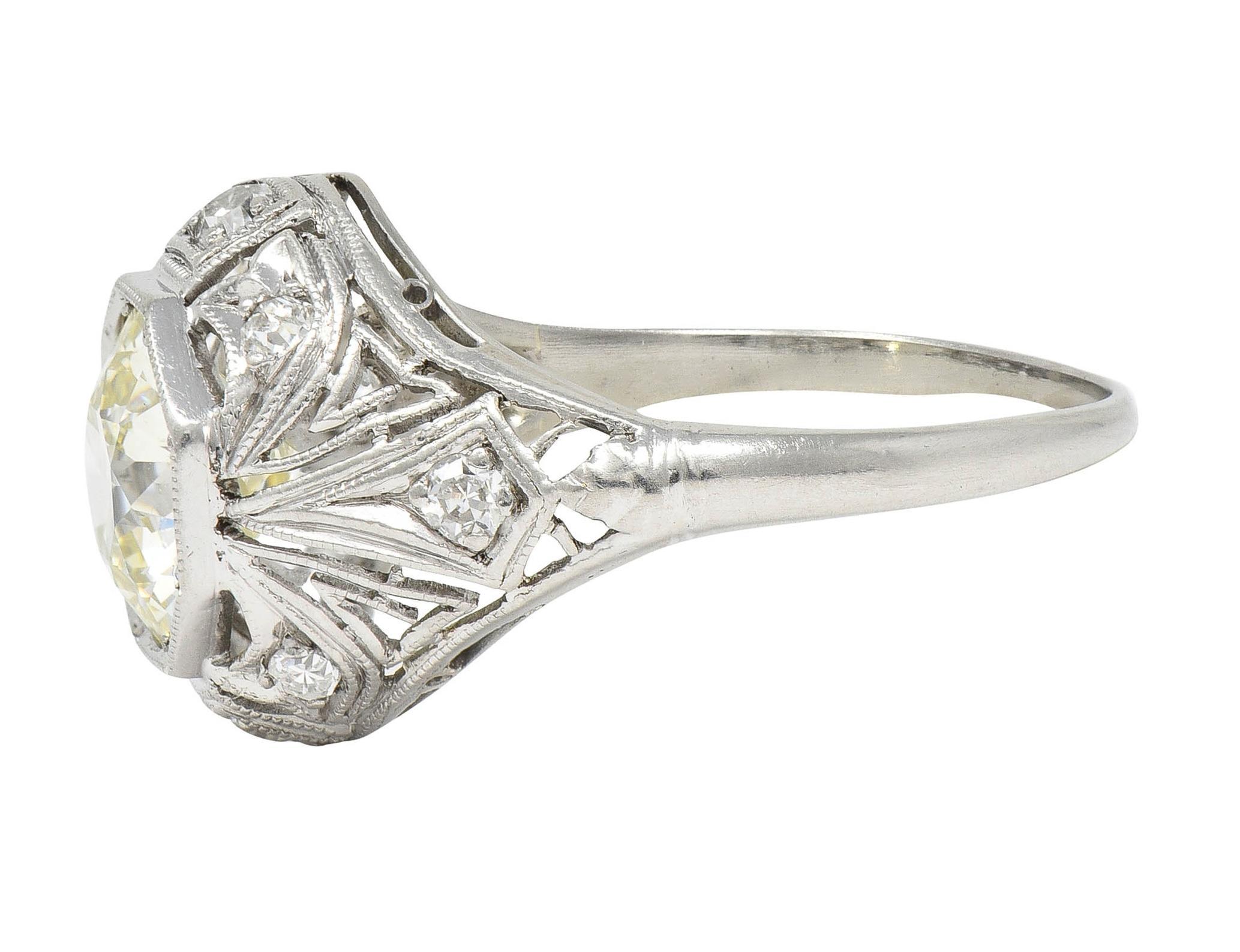 Art Deco 1.50 CTW Diamond Platinum Greek Key Ivy Vintage Engagement Ring 2
