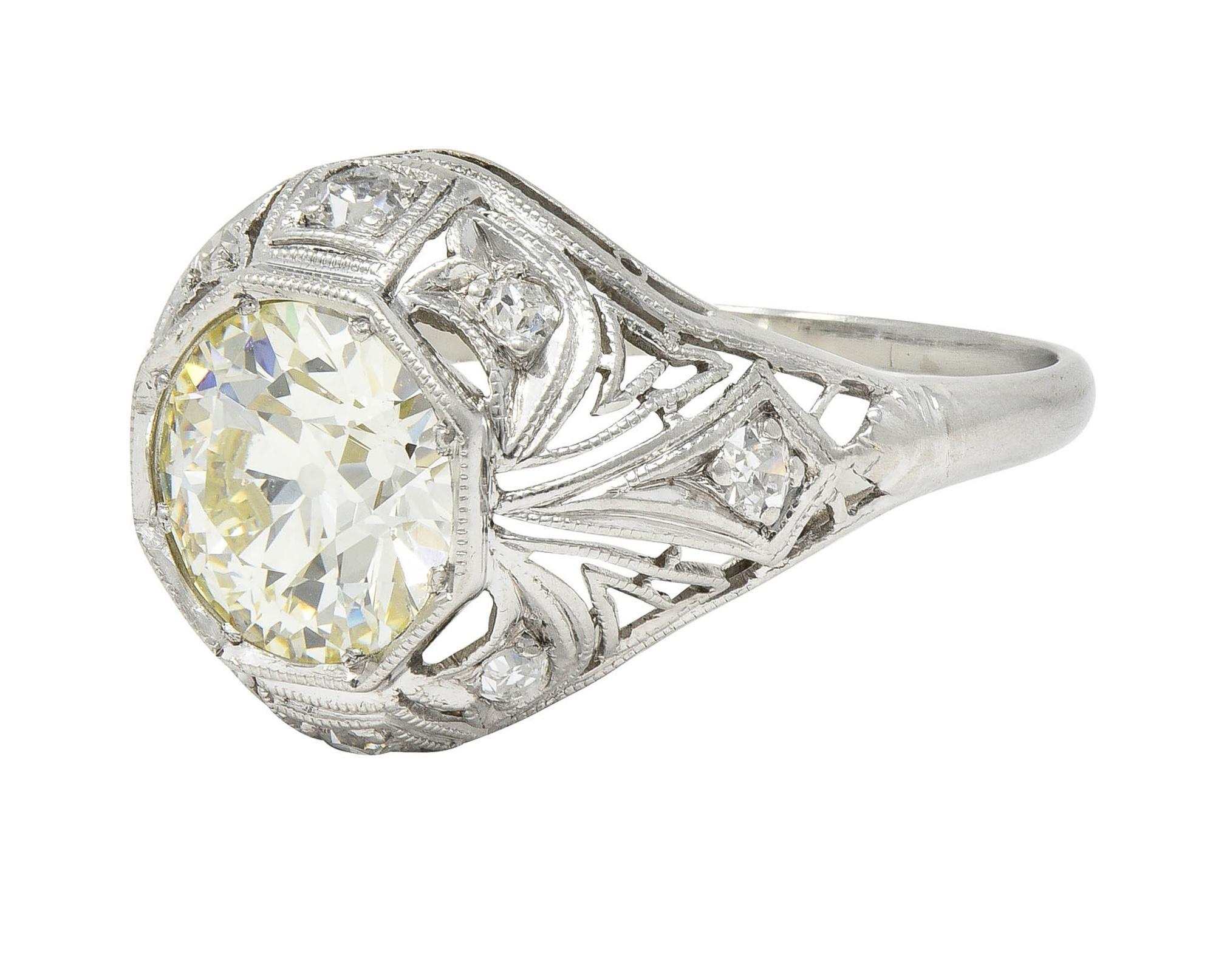 Art Deco 1.50 CTW Diamond Platinum Greek Key Ivy Vintage Engagement Ring 3