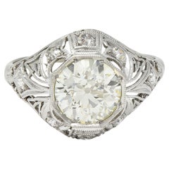 Art Deco 1.50 CTW Diamond Platinum Greek Key Ivy Vintage Engagement Ring