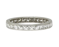 Art Deco 1.50 CTW French Cut Diamond Platinum Vintage Eternity Wedding Band Ring