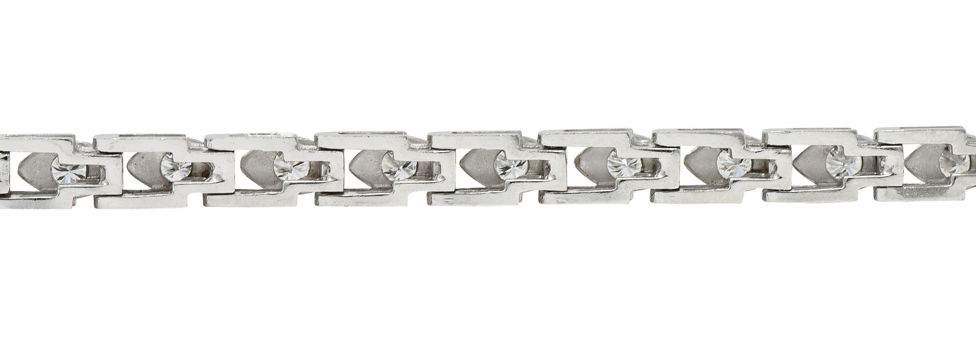 Art Deco 1.50 CTW Round Diamond Platinum Vintage Navette Line Bracelet For Sale 5