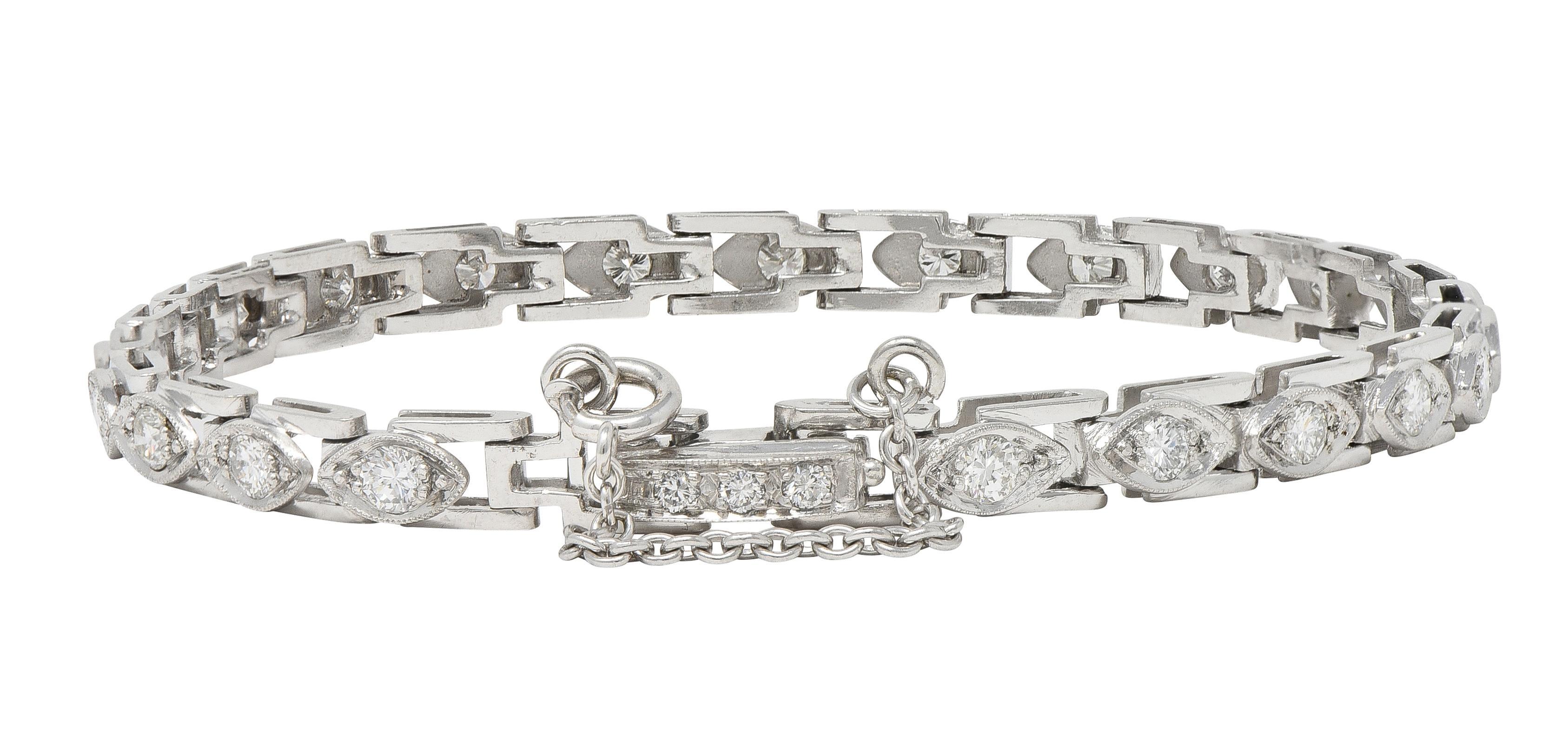 Art Deco 1.50 CTW Round Diamond Platinum Vintage Navette Line Bracelet For Sale 6