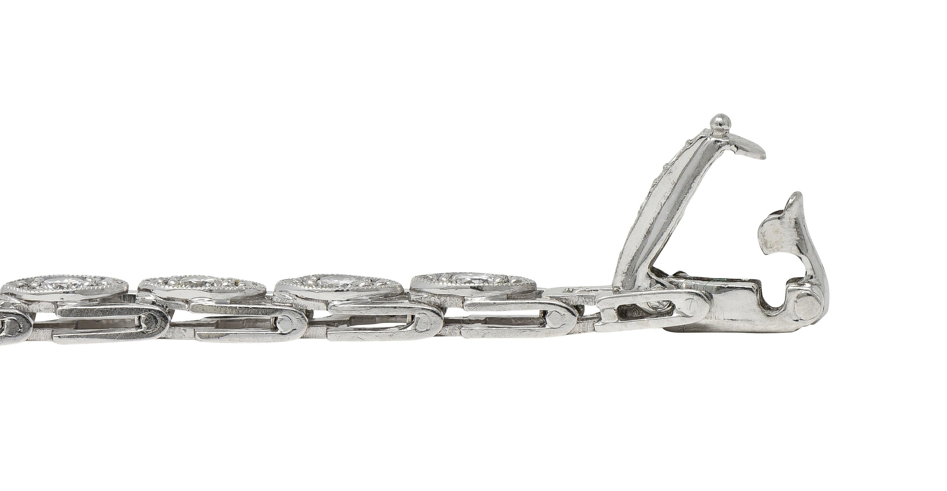 Art Deco 1.50 CTW Round Diamond Platinum Vintage Navette Line Bracelet For Sale 3