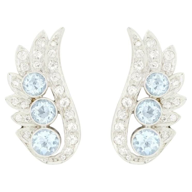 Art Deco 1.50ct Aquamarine and Diamond Earrings, c.1920s