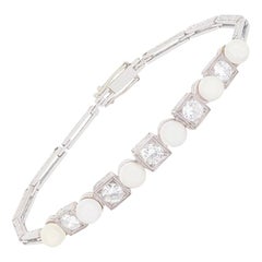 Antique Art Deco 1.50 Carat Diamond and Pearl Bracelet, circa 1920s