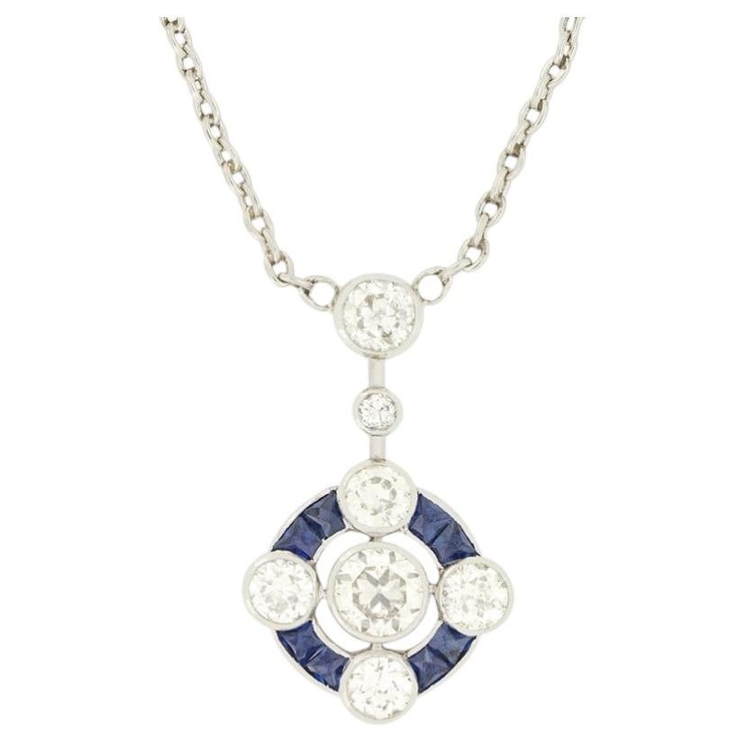 Art Deco 1.50ct Diamond and Sapphire Pendant, c.1920s