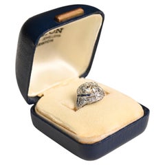 Art Deco 1.50ct Diamond Sapphire Ring. GIA Old Euro Engagement Platinum J SI1