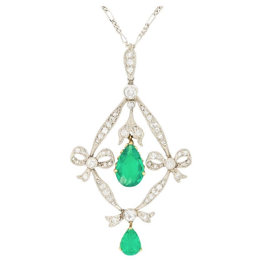Art Deco 1.50ct Emerald and Diamond Pendant, c.1920s For Sale