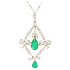Antique Art Deco 1.50ct Emerald and Diamond Pendant, c.1920s