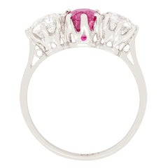 Art Deco 1.50ct Pink Sapphire and Diamond Trilogy Ring, c.1920s