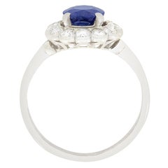 Art Deco 1.50ct Sapphire and Diamond Halo Ring, c.1920s