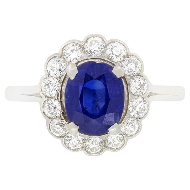 Anello Art Deco con zaffiro e diamanti a raggiera da 1,50 carati, 1920 ca. in vendita