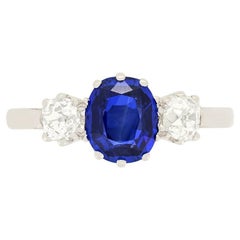 Art Deco 1.50ct Sapphire and Diamond Trilogy Ring, c.1920s