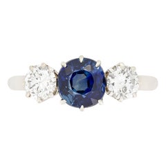 Art Deco 1.50ct Sapphire and Diamond Trilogy Ring, c.1930s
