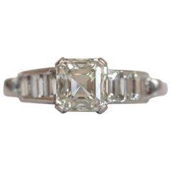Art Deco 1.51 Carat GIA Asscher Cut Diamond Platinum Engagement Ring circa 1920s