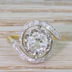 Art Deco 1.51 Carat Old Cut Diamond Tourbillon Ring