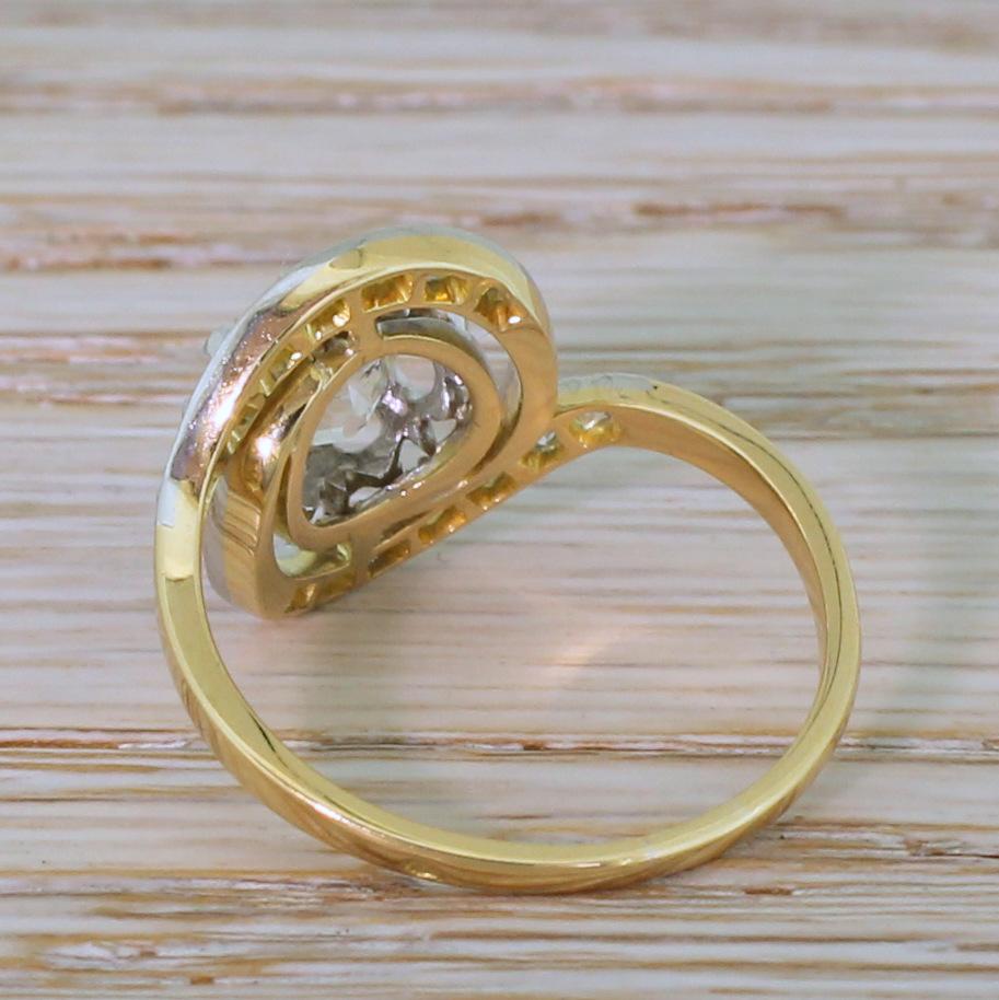Art Deco 1.51 Carat Old Cut Diamond Tourbillon Ring In Good Condition For Sale In Essex, GB