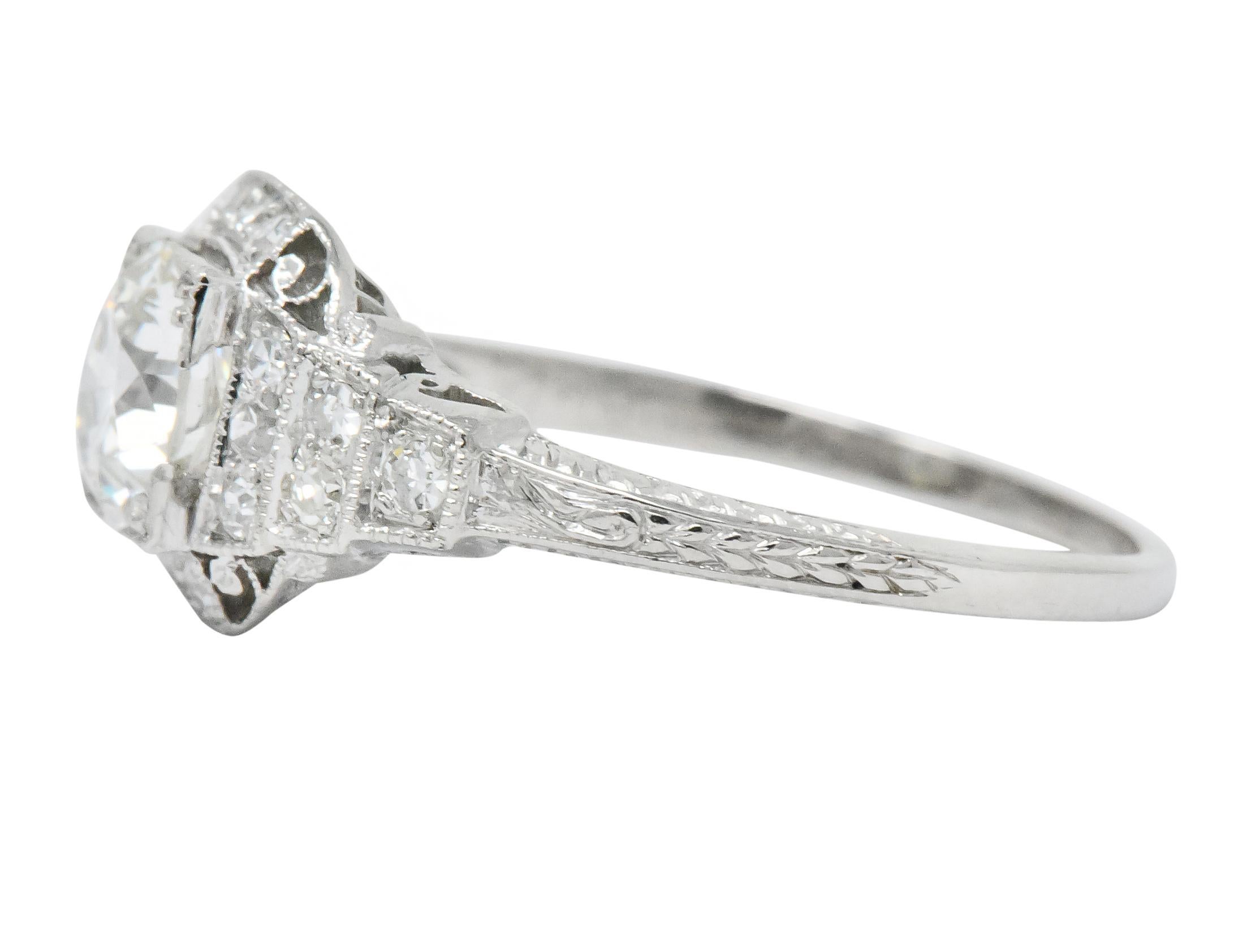 Old European Cut Art Deco 1.51 Carat Diamond Platinum Engagement Ring GIA