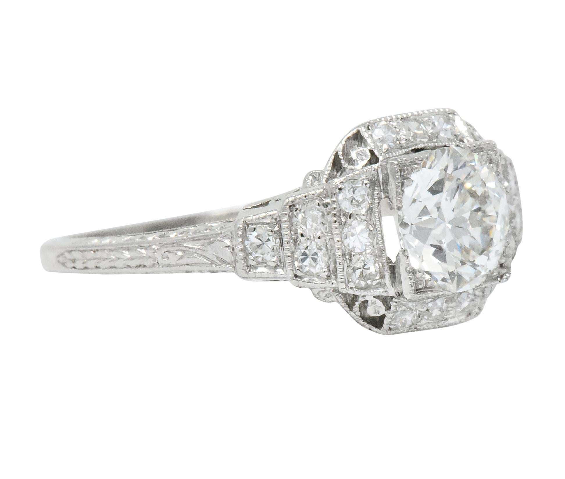 Art Deco 1.51 Carat Diamond Platinum Engagement Ring GIA In Excellent Condition In Philadelphia, PA