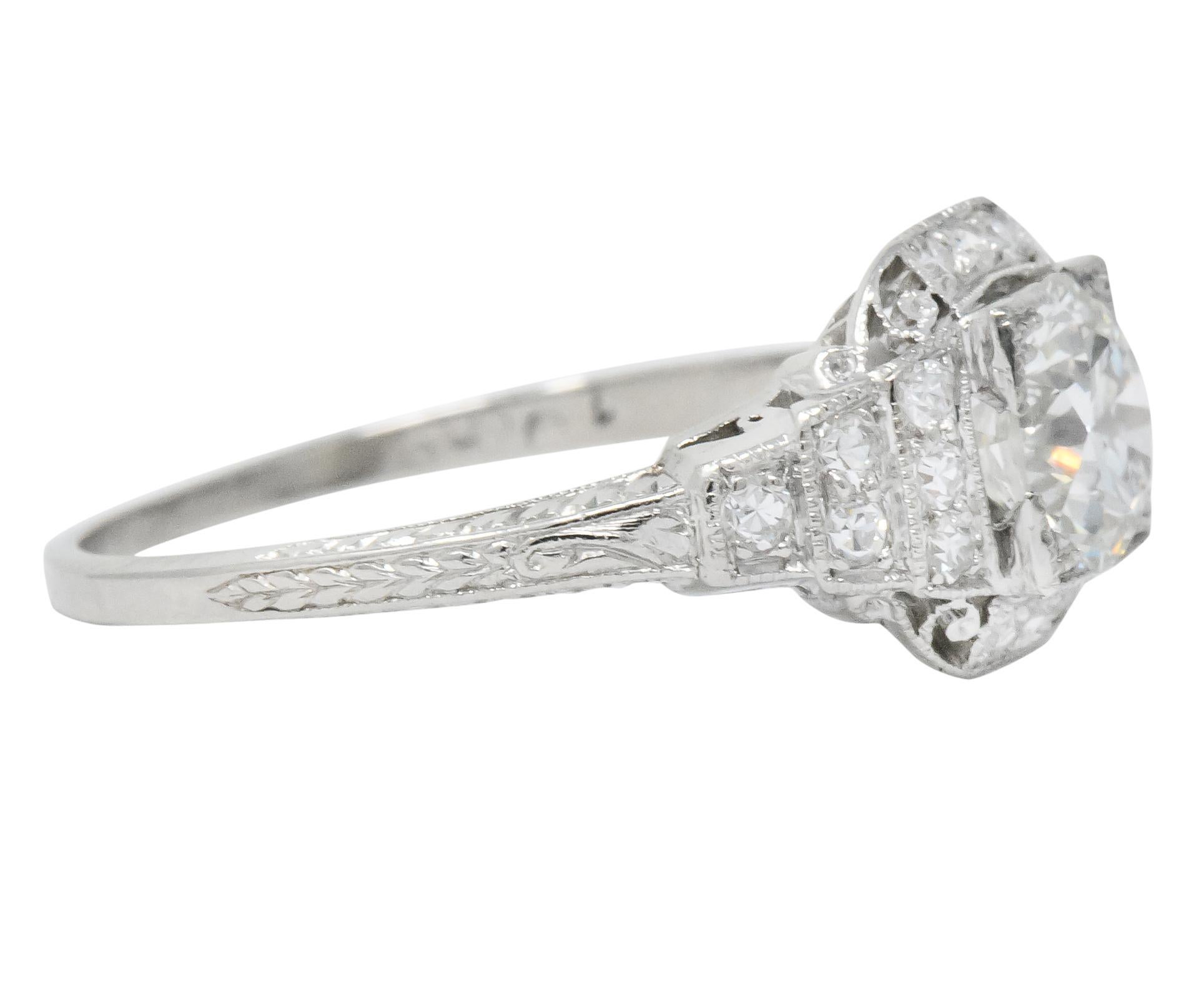 Women's or Men's Art Deco 1.51 Carat Diamond Platinum Engagement Ring GIA