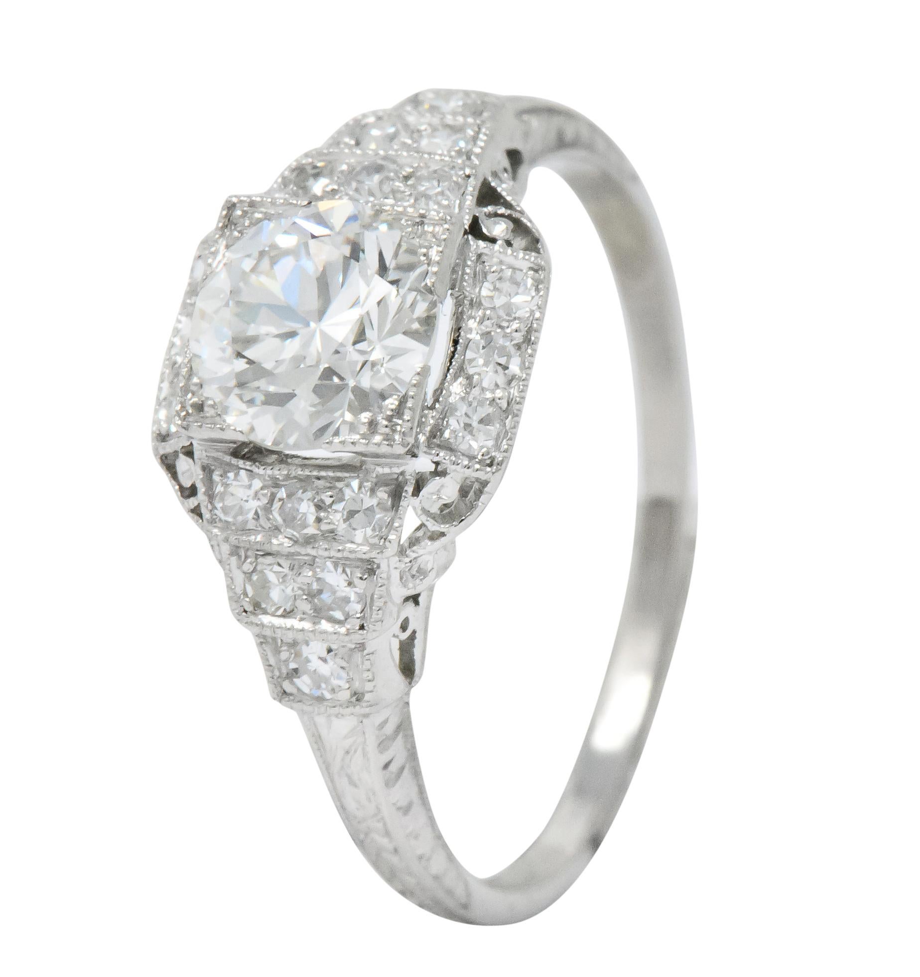 Art Deco 1.51 Carat Diamond Platinum Engagement Ring GIA 3